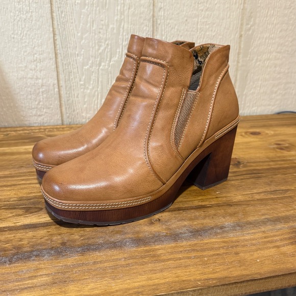 Korks by Kork Ease Robin Brown Leather Ankle Boots Women's 11M Heeled Booties - Picture 3 of 10